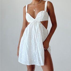 Cottagecore Coquette Princess Polly Mini Dress in White with Cutouts